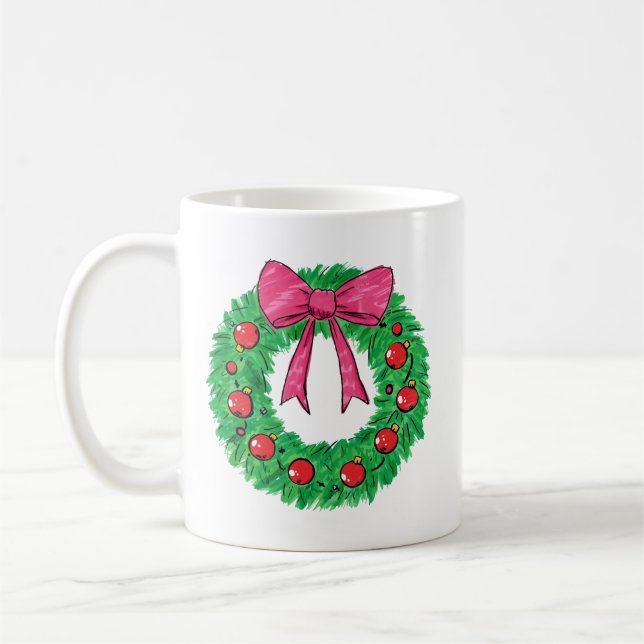 Classic Christmas Wreath with Bow Kaffemugg (Vänster)