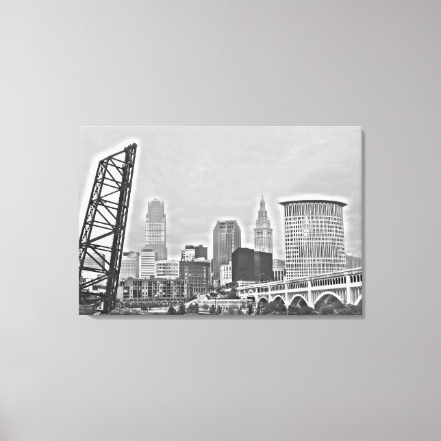 Classic Cleveland River View Skyline Canvastryck (Framsida)