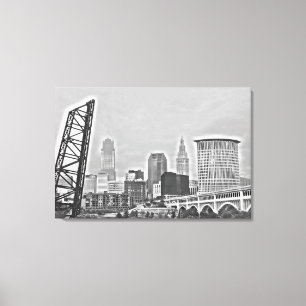 Classic Cleveland River View Skyline Canvastryck