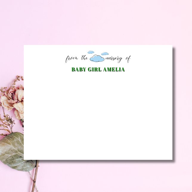 Classic Clouds Forest Green Name Nursery Note Card Inbjudningar (Skapare uppladdad)