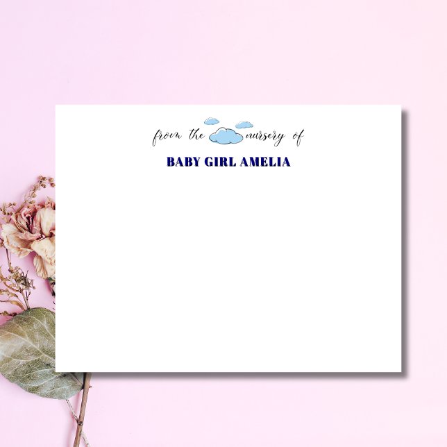 Classic Clouds Navy Blue Name Nursery Note Card Inbjudningar (Skapare uppladdad)