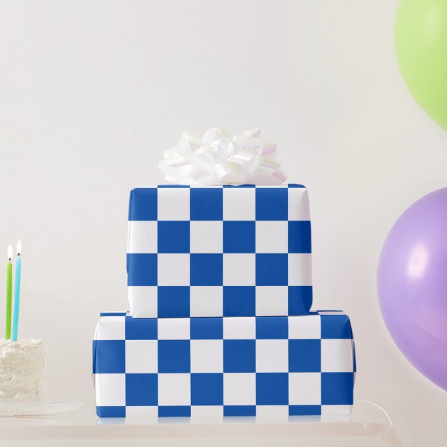 Classic cobalt blue checkerboard presentpapper (Skapare uppladdad)
