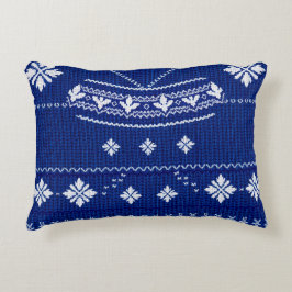 Classic Cobalt Blue & White Nordic Snowflake Knitt Prydnadskudde