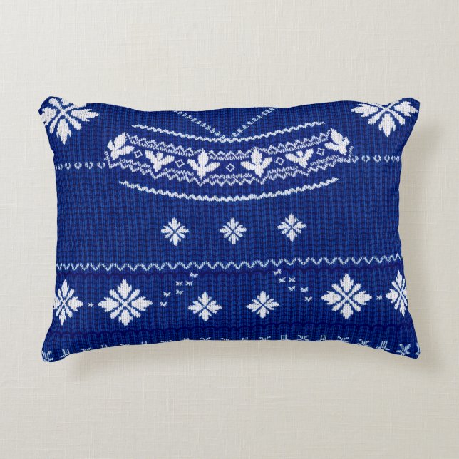 Classic Cobalt Blue & White Nordic Snowflake Knitt Prydnadskudde (Framsidan)