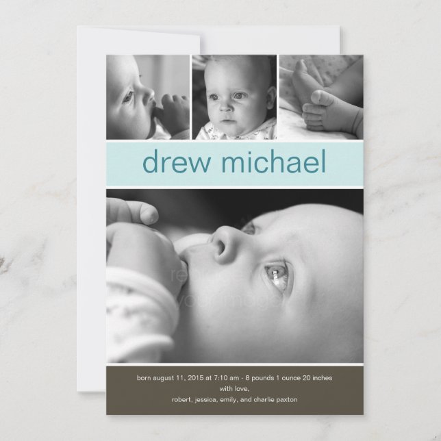 Classic Collage Baby Photo Birth Notice Meddelande (Framsida)