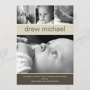 Classic Collage Baby Photo Birth Notice Meddelande