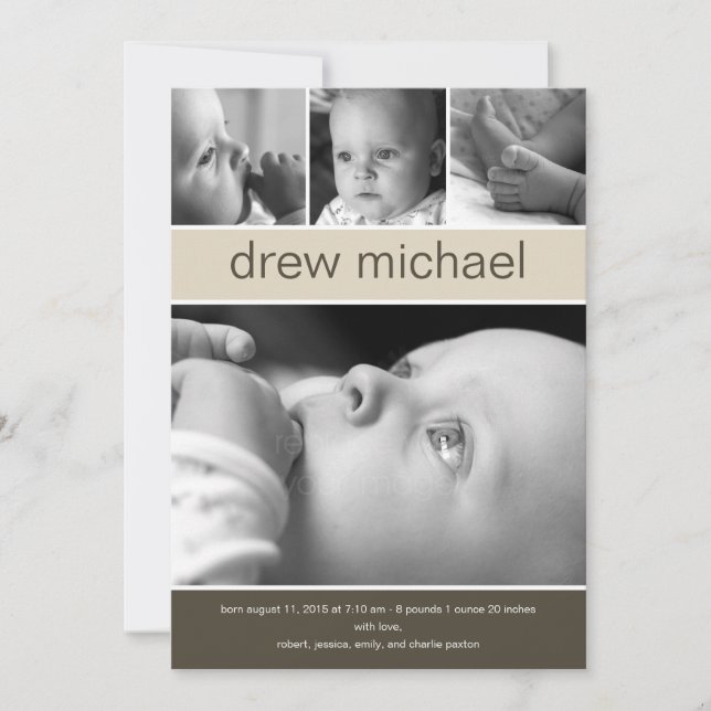 Classic Collage Baby Photo Birth Notice Meddelande (Framsida)