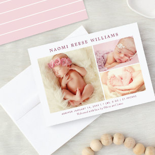 Classic Collage Rosy Rosa Flicka Photo Birth Meddelande