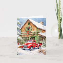 Classic Country Winter Farmhouse Merry Christmas Helgkort