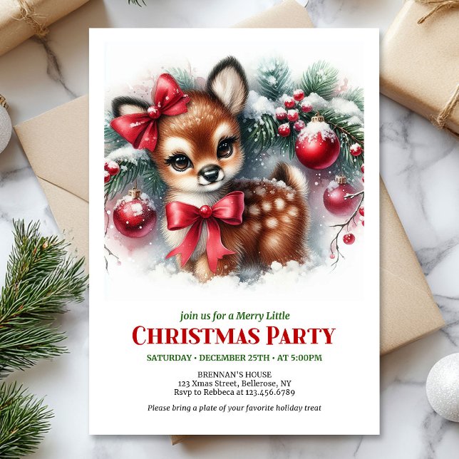 Classic cozy fawn snowy forest scene Christmas  Inbjudningar (Classic cozy fawn snowy forest scene Christmas invite

)