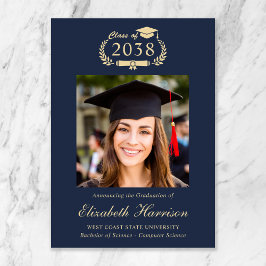 Classic Crest Blue Gold Photo College Graduation Meddelande