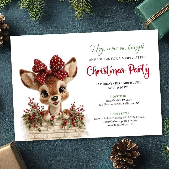 Classic Cute Baby Deer Peeking Watercolor Xmas Inbjudningar (Classic Cute Baby Deer Peeking Watercolor Christmas Invitation

)