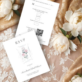 Classic Cute Floral Peonies Bunch in Gray & Pink OSA Kort