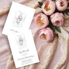 Classic Cute Floral Peonies Bunch in Gray & Pink Spara Datumet