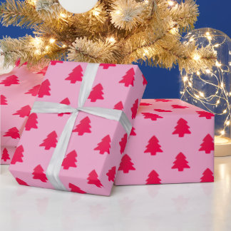 Classic Cute Hot Pink Christmas Trees on Pink Presentpapper