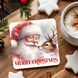 Classic Cute Santa Claus Rudolph Holiday Coasters Underlägg Papper Kvadrat