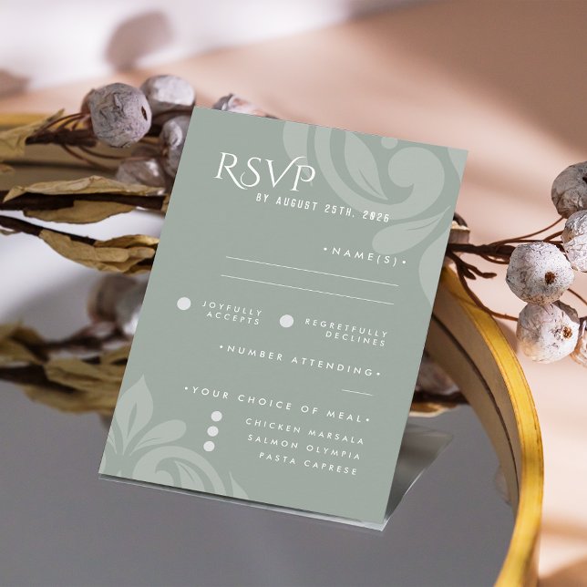 Classic Damask Blek Olive Photo Bröllop OSA Kort (Skapare uppladdad)