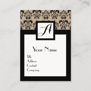 CLASSIC DAMASK BLOMMIGT SQUARE MONOGRAM Kraft Papp Visitkort