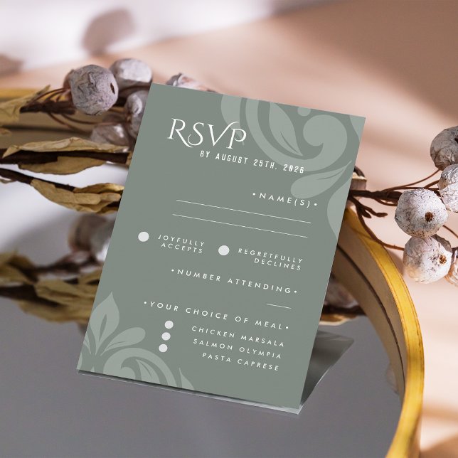 Classic Damask Earthy Sage Photo Bröllop OSA Kort (Skapare uppladdad)