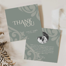 Classic Damask Elegant Earthy Olive Photo Bröllop Tack Kort