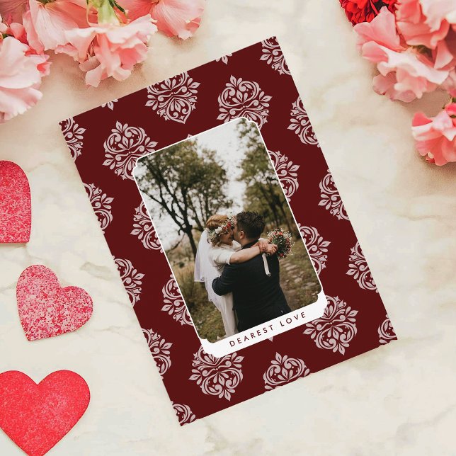 Classic Damask Elegant Script Valentine's Day Card (Skapare uppladdad)