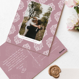 Classic Damask Elegant Script Valentines Day Card Vykort