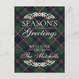 Classic Dark Blue Red Green Plaid Pattern Helg Vykort