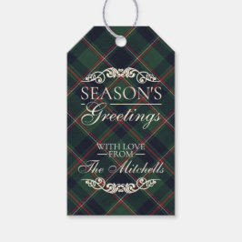 Classic Dark Blue Red Green Plaid Pattern Presentetikett