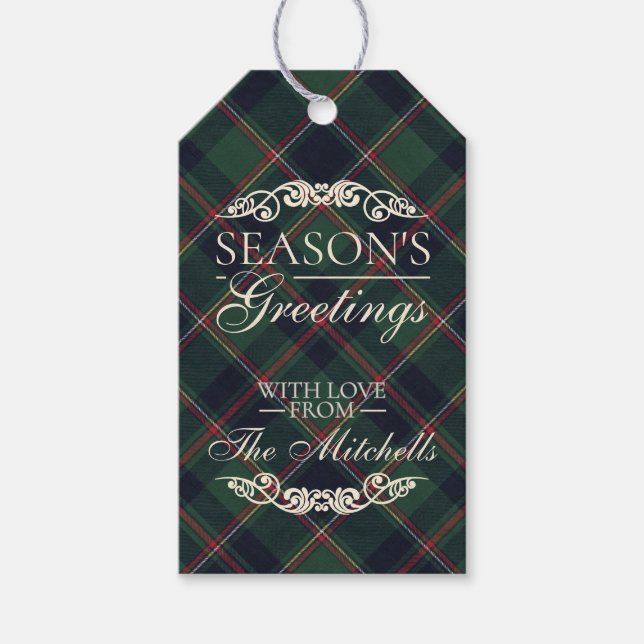 Classic Dark Blue Red Green Plaid Pattern Presentetikett (Framsidan)