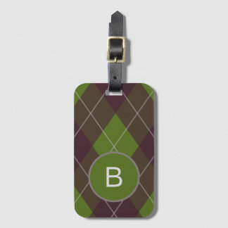 Classic Dark Green Argyle Pattern Monogram Bagagebricka