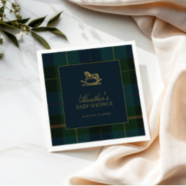Classic Dark Green & Blue Plaid Baby Shower Pappersservett