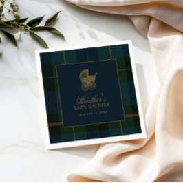 Classic Dark Green & Blue Plaid Baby Shower Pappersservett