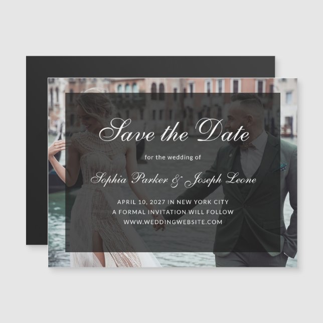 Classic Dark Overlay Photo Magnetic Save the Date (Fram/baksida)