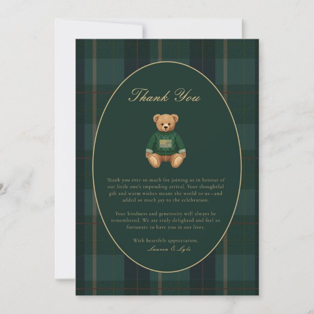 Classic Dark Plaid Lauren Inspired Baby Shower  Tack Kort (Framsida)