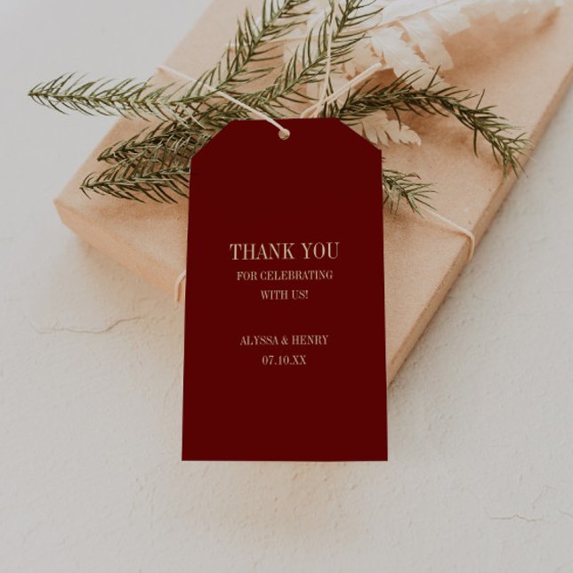 Classic Dark Red Monogram Wedding Thank You Presentetikett (Skapare uppladdad)