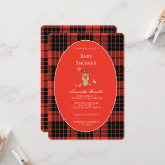 Classic Dark Red Plaid Baby Shower Invitation Inbjudningar