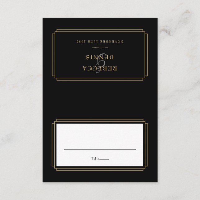 Classic Deco Black and Gold Wedding Place Card Inbjudningar (Framsida)