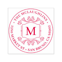 Classic Deco Monogram Round Returadress Självfärgande Stämpel