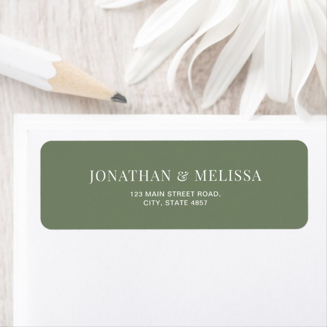 Classic Deep Sage Green Typography Wedding Address Returadress Etikett (Insitu)