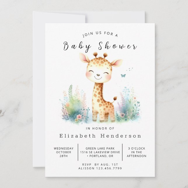Classic Digital Giraffe Baby Shower Inbjudningar (Framsida)