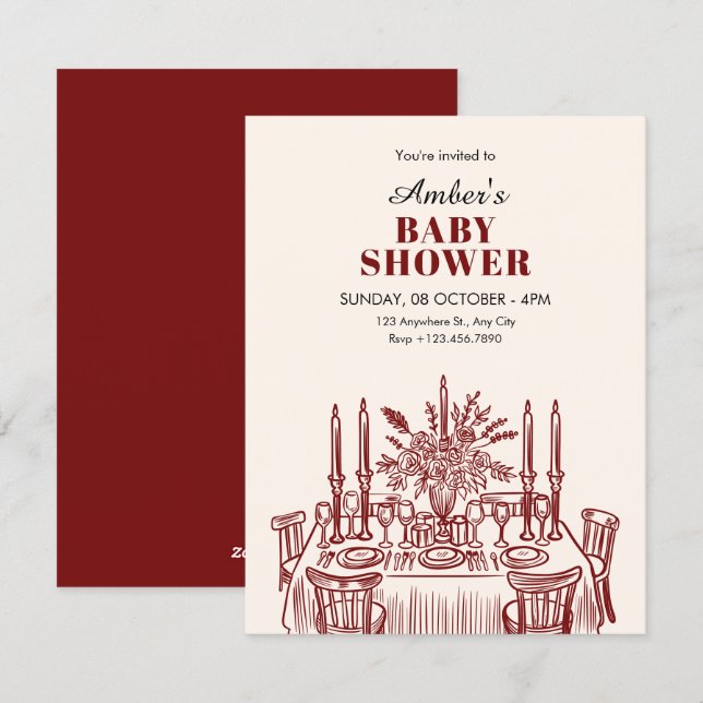 Classic Dining table baby shower Inbjudningar (Fram/baksida)