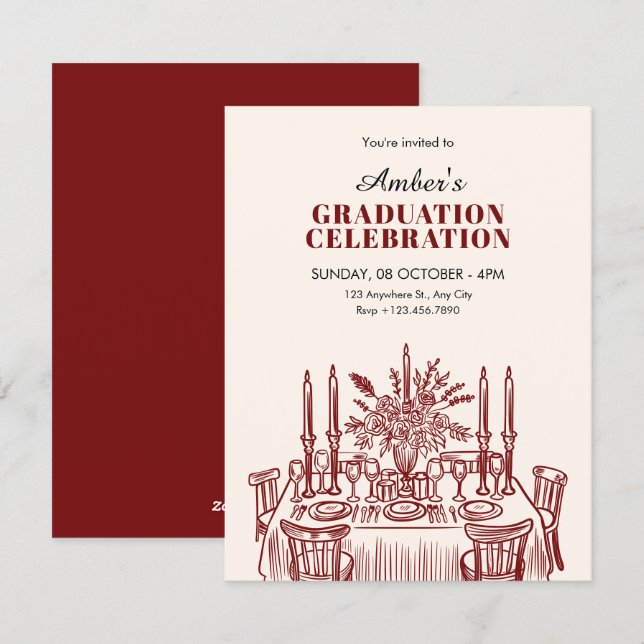 Classic Dining table graduation Inbjudningar (Fram/baksida)