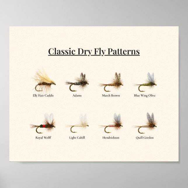 Classic Dry Fly Patterns Art Print – 8 Patterns Poster (Framsidan)