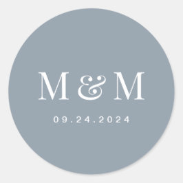 Classic Dusty Blue Monogram Typography Wedding Runt Klistermärke