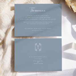 Classic Dusty Blue Monogram Vapensköld Bröllop Tilläggskort