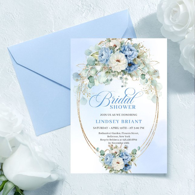 Classic Dusty Blue Peony Gold Bridal Shower Invite Inbjudningar (Classic Dusty Blue Peony Gold Bridal Shower Invite

)