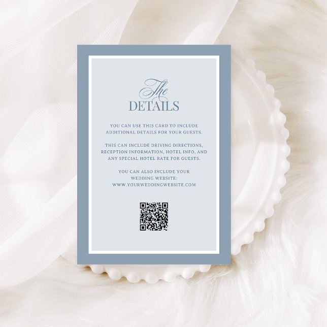 Classic Dusty Blue | QR Code Wedding Guest Details Tilläggskort (Skapare uppladdad)