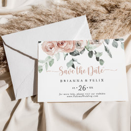 Classic Dusty Rosa Blommigt Vågrät Bröllop Spara Datumet