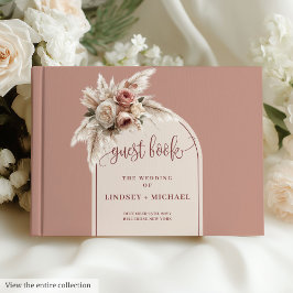 Classic Dusty Rosa Pampas Grass Bröllop Guest Bok