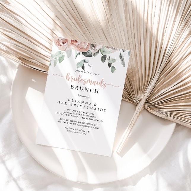 Classic Dusty Rosa ros Blommigt Bridesmaids Brunch Inbjudningar (Skapare uppladdad)
